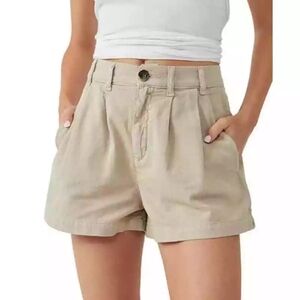 Free People Beige Billie Chino Pleated Shorts